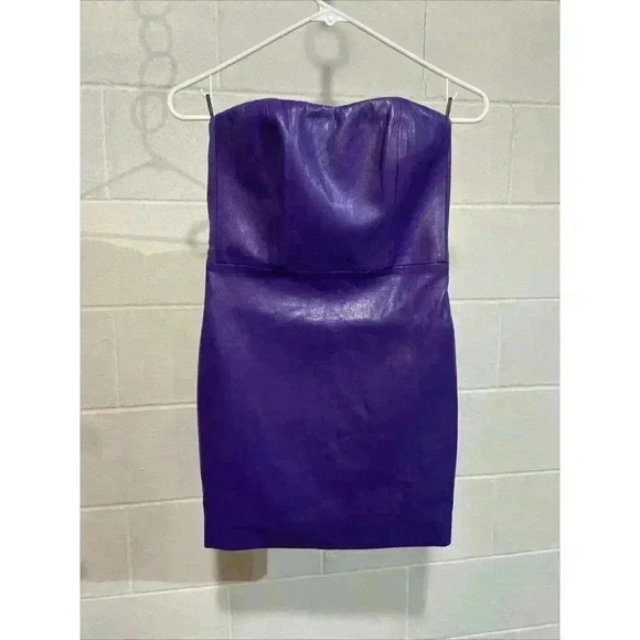 Revolve Generation Love Yazin Vegan Leather Dress XS Amethyst Strapless Stretchy - Picture 1 of 6